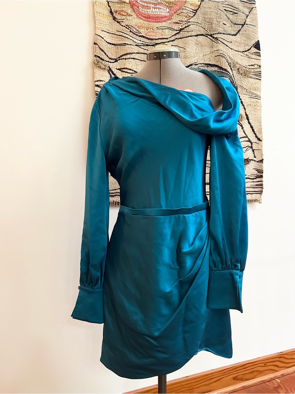 Like new gorgeous teal blue Simkhai dress draped cowl neck sleeve